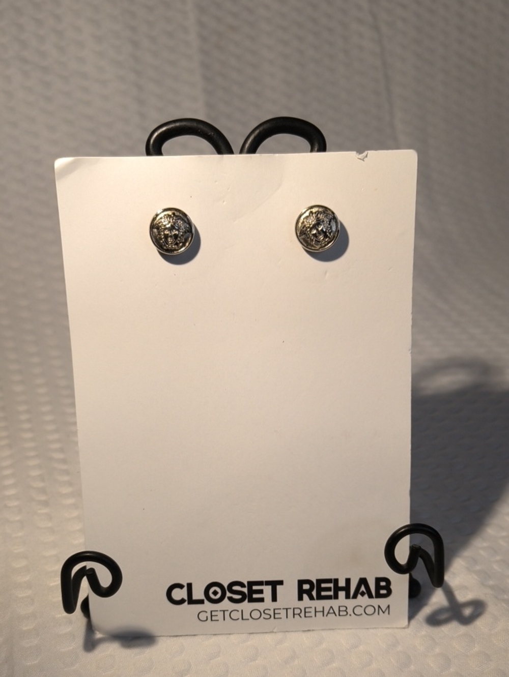 Upcycled Versace Silver Round ButtonTextured Stud Earrings